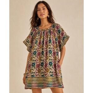 Tolani Womens 100% Silk Floral Paisley Tunic Top Purple Teal Yellow‎ Small
